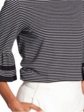 Max Studio Black and White Striped Long Sleeve Top